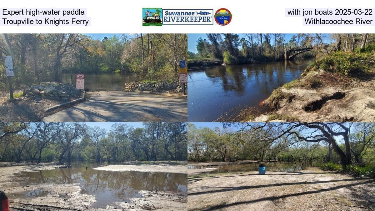 Expert high-water paddle with jon boats 2025-03-22, Troupville to Knights Ferry, Withlacoochee River