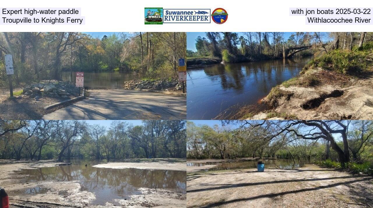 Expert high-water paddle with jon boats 2025-03-22, Troupville to Knights Ferry, Withlacoochee River