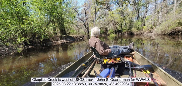 [Okapilco Creek is west of USGS track --John S. Quarterman for WWALS, 2025:03:22 13:38:50, 30.7578826, -83.4922964]