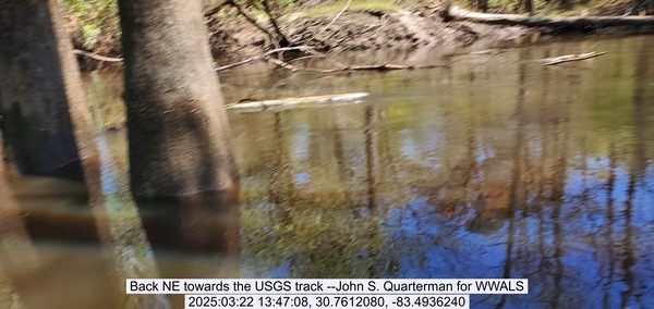 [Back NE towards the USGS track --John S. Quarterman for WWALS, 2025:03:22 13:47:08, 30.7612080, -83.4936240]