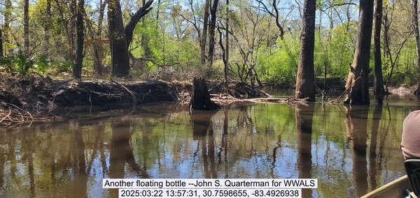 Another floating bottle --John S. Quarterman for WWALS, 2025:03:22 13:57:31, 30.7598655, -83.4926938