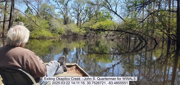 [Exiting Okapilco Creek --John S. Quarterman for WWALS, 2025:03:22 14:11:16, 30.7526721, -83.4855551]