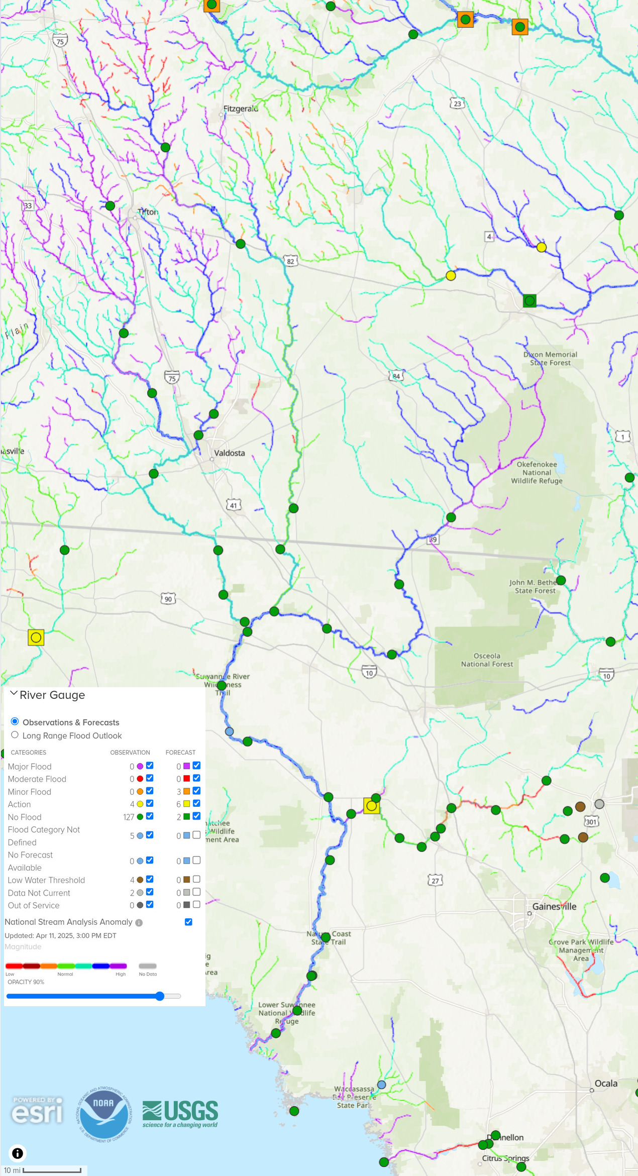 Map: NOAA Gauges 2025-04-11