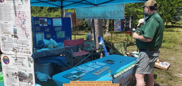 Closeup Shirley Kokidko at WWALS Booth, 2025-04-12, A Day in the Woods, GFEC --jsq for WWALS