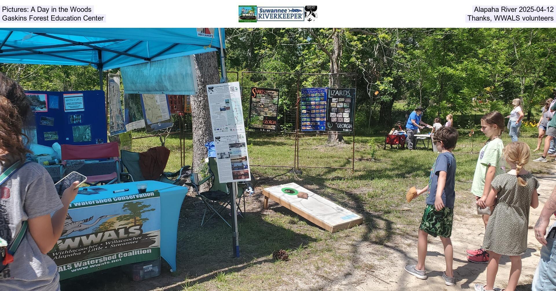 [Pictures: A Day in the Woods, Alapaha River 2025-04-12, Gaskins Forest Education Center, Thanks, WWALS volunteers]