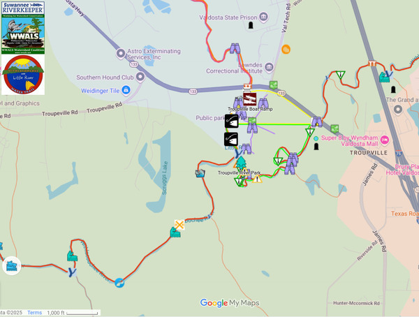 [Map: Troupville Boat Ramp to Paul DeLoach private boat ramp --WLRWT]