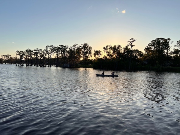 [Canoe and carlights --Kimberly Godden Tanner]
