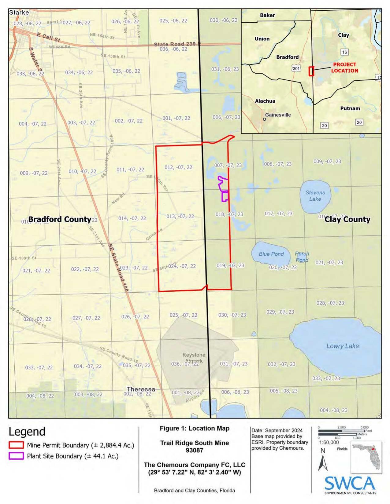 [Figure 1: Location Map, Trail Ridge South Mine 93087]