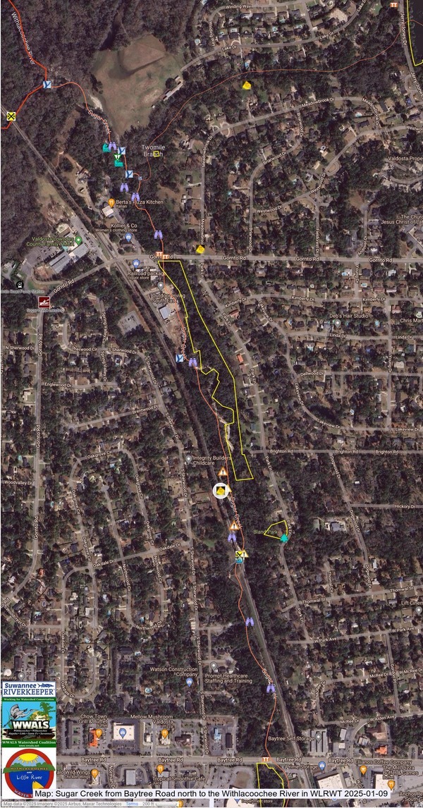 [Map: Sugar Creek from Baytree Road north to the Withlacoochee River in WLRWT 2025-01-09]
