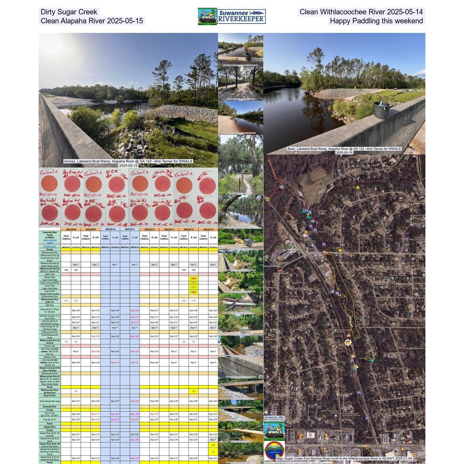 Dirty Sugar Creek, Clean Withlacoochee River 2025-05-14, Clean Alapaha River 2025-05-15, Happy Paddling this weekend