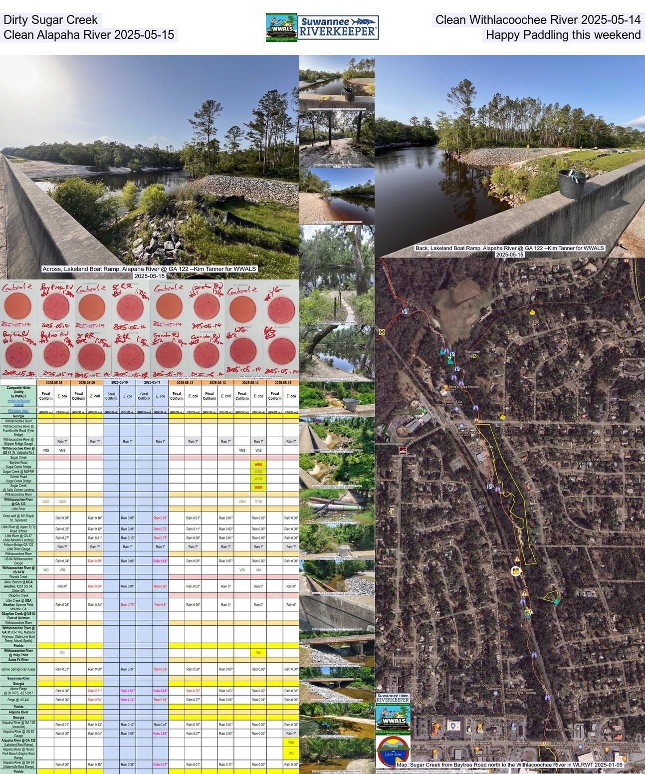 [Dirty Sugar Creek, Clean Withlacoochee River 2025-05-14, Clean Alapaha River 2025-05-15, Happy Paddling this weekend]