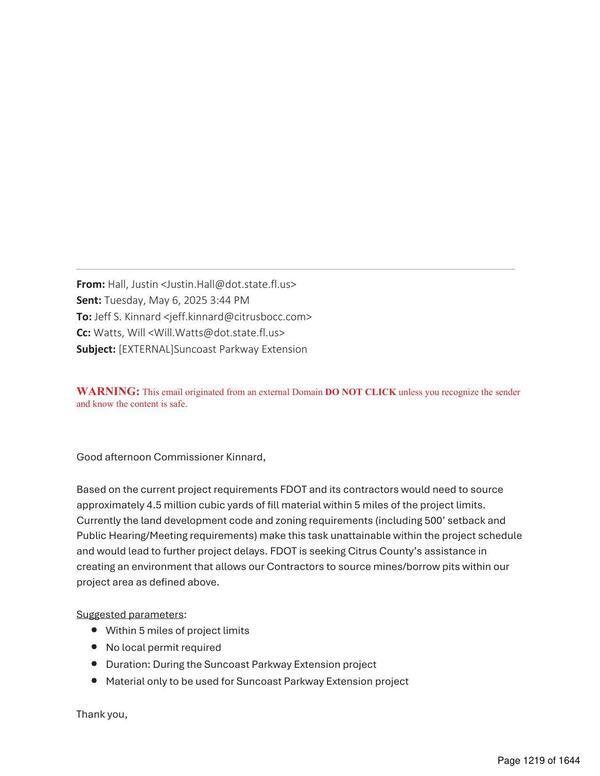 FDOT District 7 to Citrus BOCC requesting No local permit required 2025-05-06