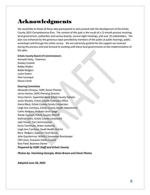 Steering Committee, 2025 Echols Comprehensive Plan
