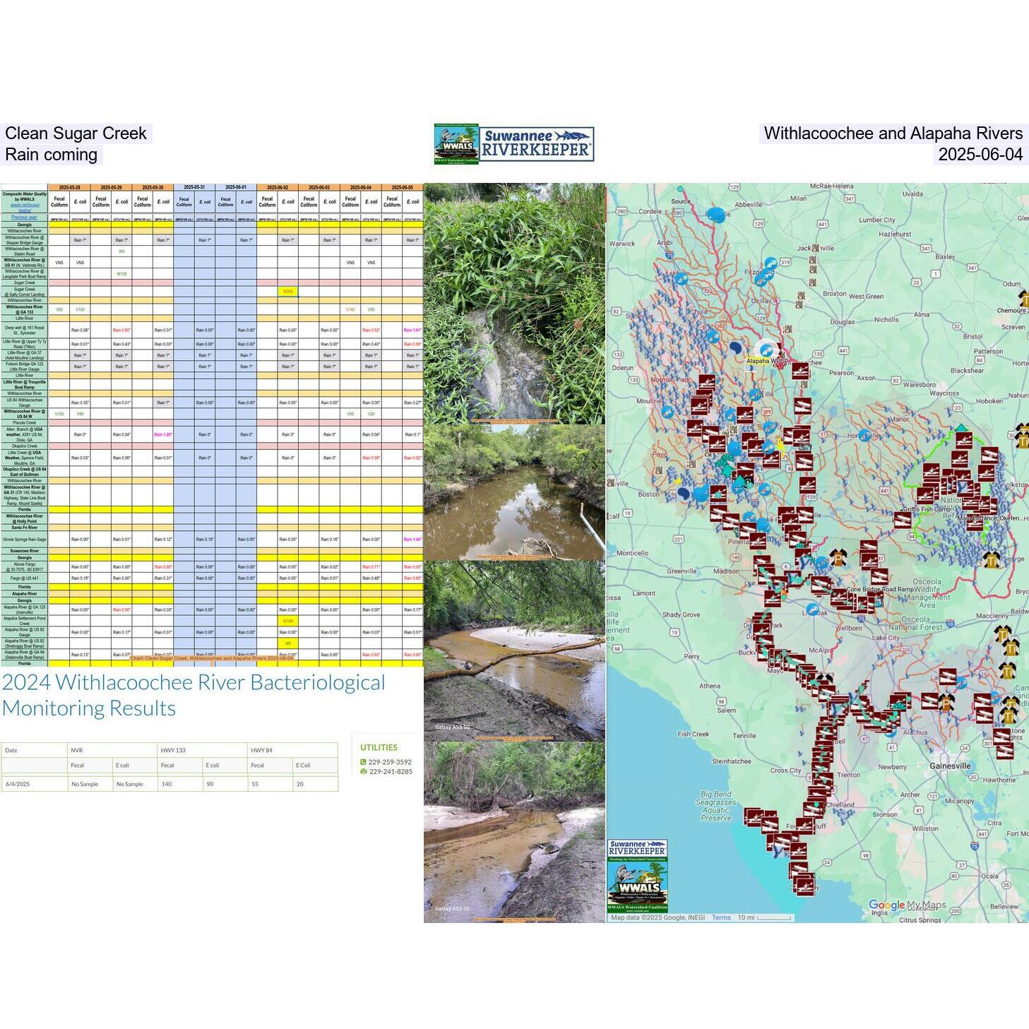 Clean Sugar Creek, Withlacoochee and Alapaha Rivers, Rain coming, 2025-06-04