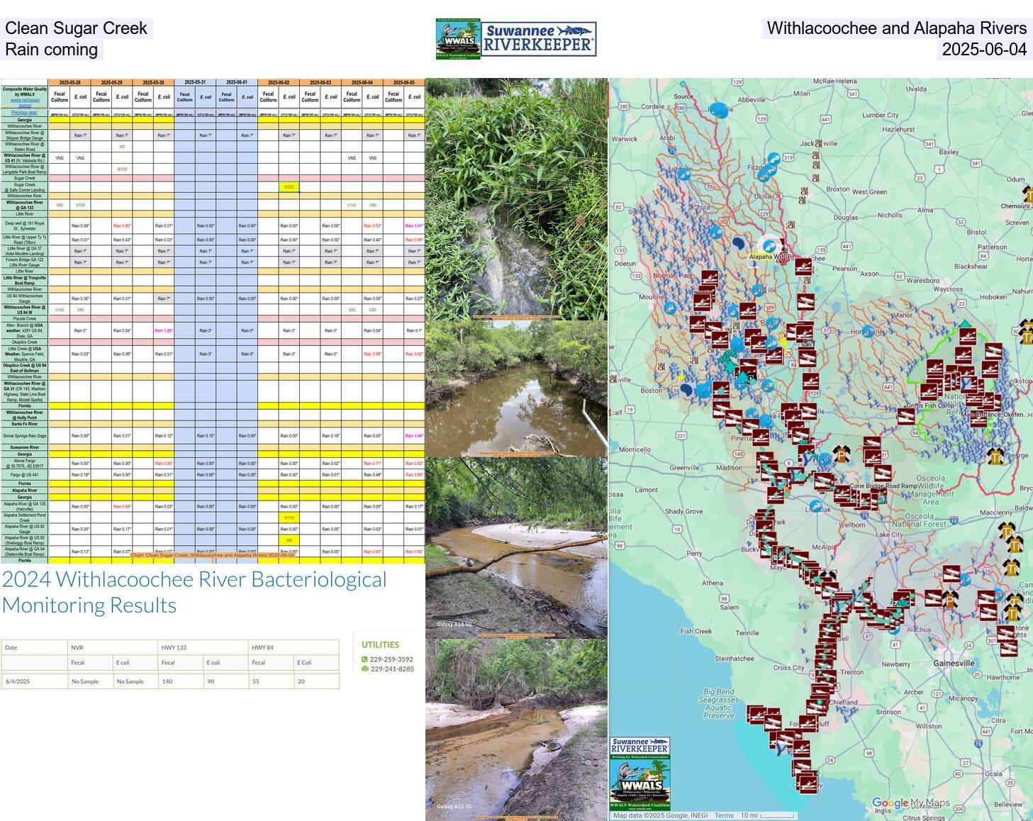 Clean Sugar Creek, Withlacoochee and Alapaha Rivers, Rain coming, 2025-06-04