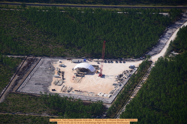 [Equipment, Twin Pines Minerals mine site, T Model Road --Wayne Morgan for WWALS, 2019-10-05, 22:12:14 on a Southwings flight for Suwannee Riverkeeper]