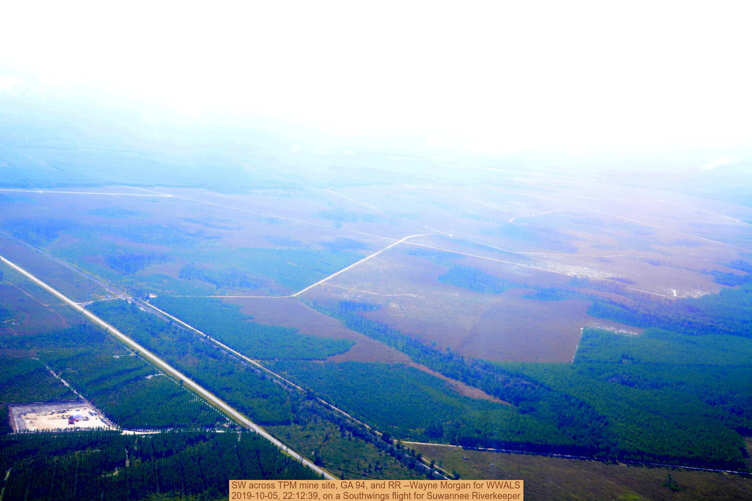 SW across TPM mine site, GA 94, and RR --Wayne Morgan for WWALS, 2019-10-05, 22:12:39, on a Southwings flight for Suwannee Riverkeeper