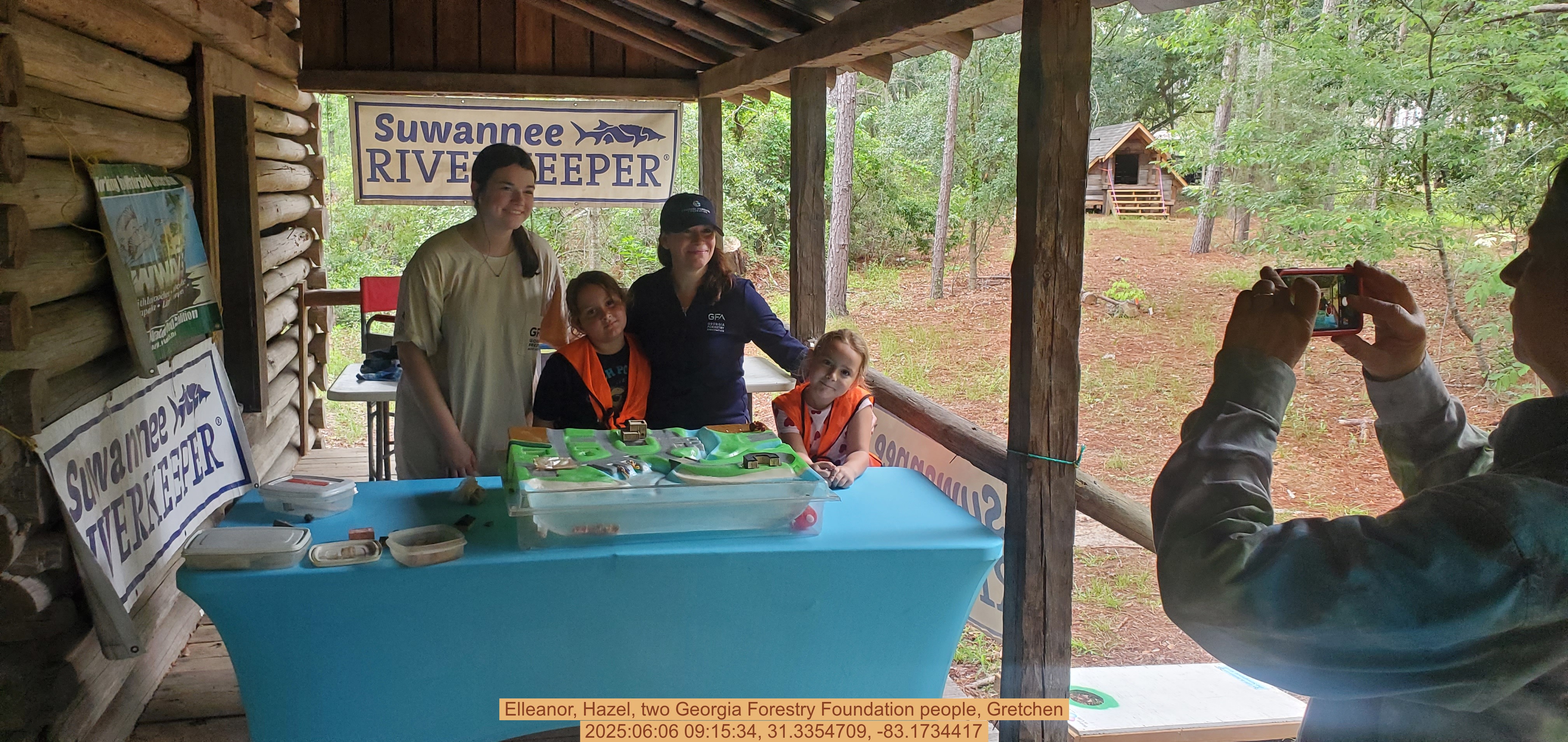 Elleanor, Hazel, two Georgia Forestry Foundation people, Gretchen, 2025:06:06 09:15:34, 31.3354709, -83.1734417