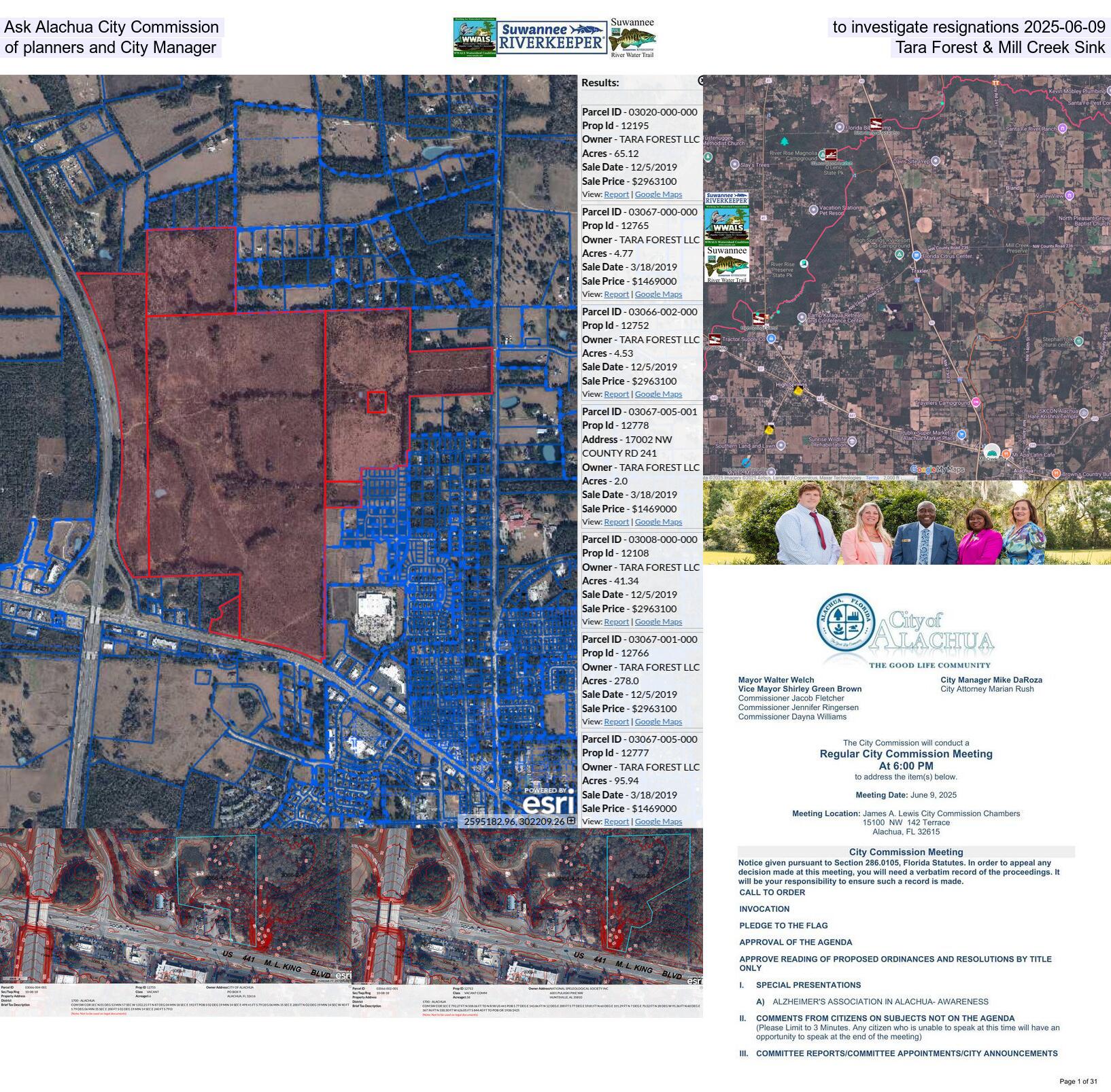 [Ask Alachua City Commission to investigate resignations 2025-06-09 of planners and City Manager, Tara Forest & Mill Creek Sink]