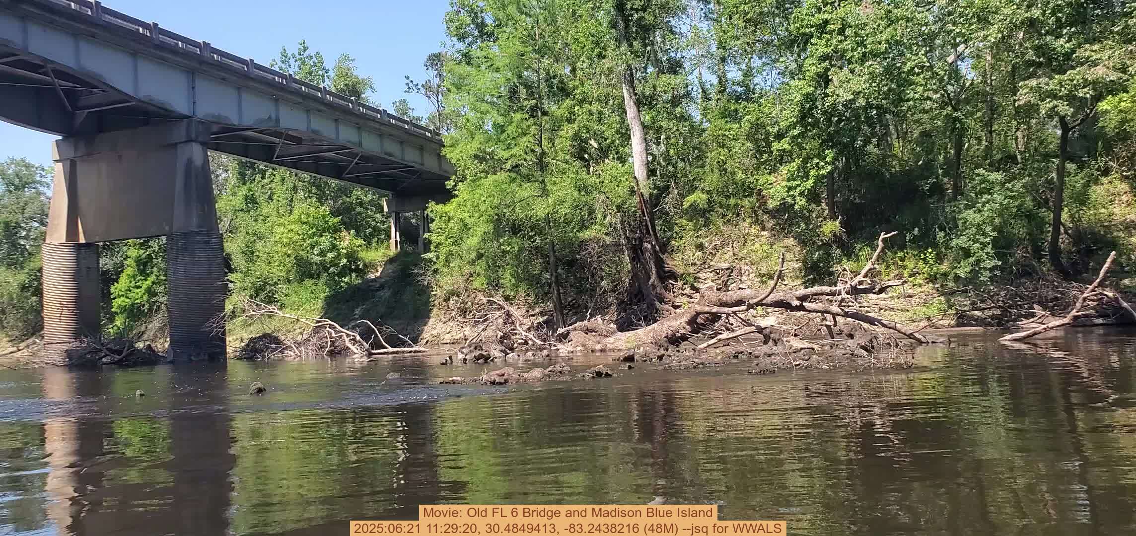 Movie: Old FL 6 Bridge and Madison Blue Island, 2025:06:21 11:29:20, 30.4849413, -83.2438216 (48M) --jsq for WWALS