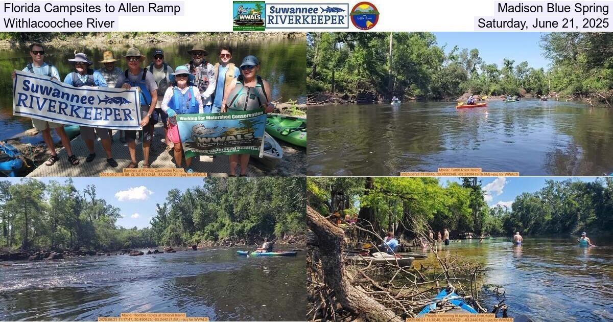 Florida Campsites to Allen Ramp, Madison Blue Spring, Withlacoochee River, Saturday, June 21, 2025