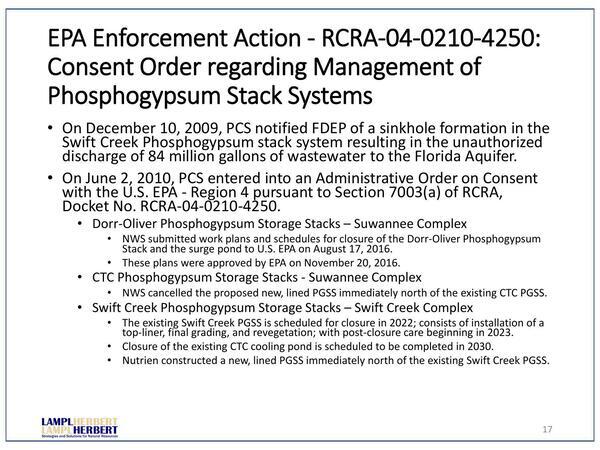 [Sinkhole 2009-12-10: EPA Enforcement Action - RCRA-04-0210-4250: Consent Order regarding Management of Phosphogypsum Stack Systems]