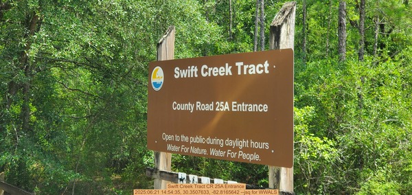 [Swift Creek Tract CR 25A Entrance, 2025:06:21 14:54:35, 30.3507633, -82.8165642 --jsq for WWALS]