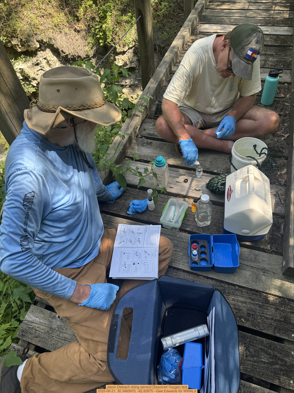 [Jason Deloach doing second Dissolved Oxygen test, 2025-06-21, 30.3460970, -82.82675 --Gee Edwards for WWALS]