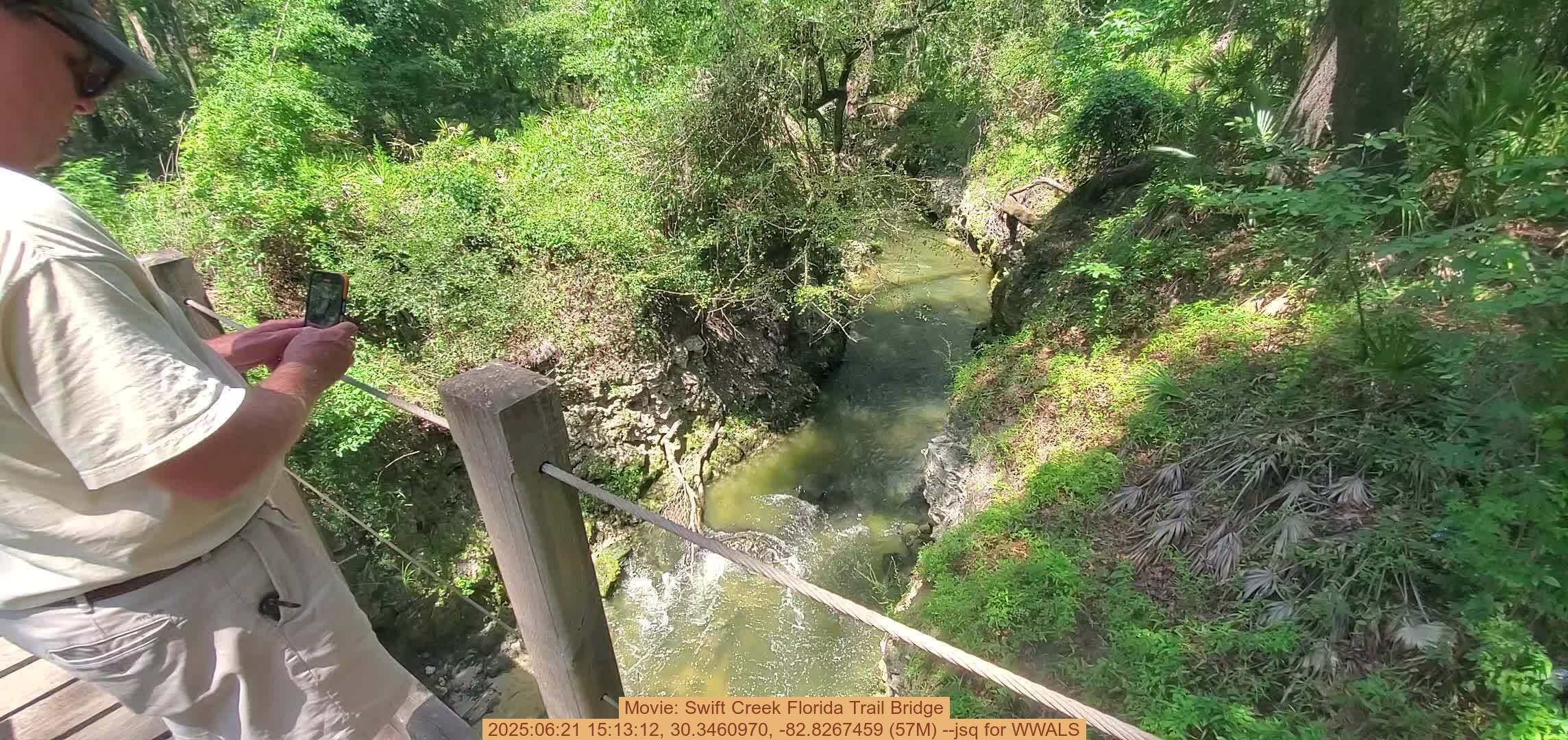 Movie: Swift Creek Florida Trail Bridge, 2025:06:21 15:13:12, 30.3460970, -82.8267459 (57M) --jsq for WWALS