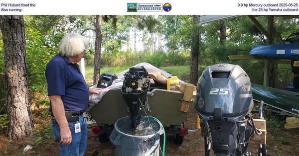 [Phil Hubard fixed the 9.9 hp Mercury outboard 2025-06-25, Also running: the 25 hp Yamaha outboard]