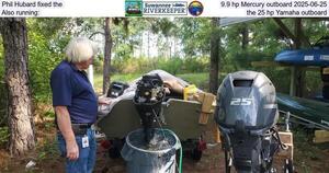 [Phil Hubard fixed the 9.9 hp Mercury outboard 2025-06-25, Also running: the 25 hp Yamaha outboard]