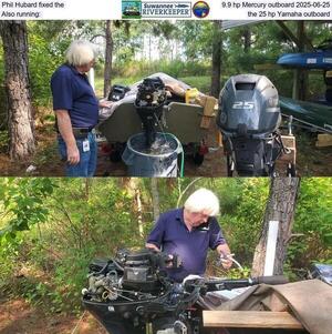 [Phil Hubard fixed the 9.9 hp Mercury outboard 2025-06-25, Also running: the 25 hp Yamaha outboard]