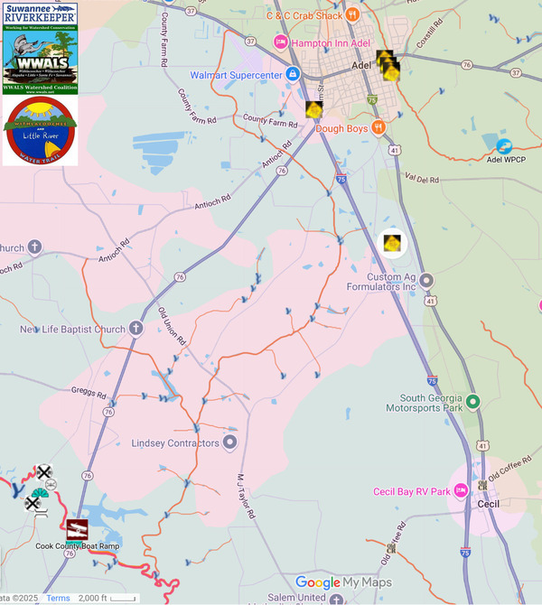 [Map: Sanderson Farms Spill, Morrison Creek, Little River --WLRWT]