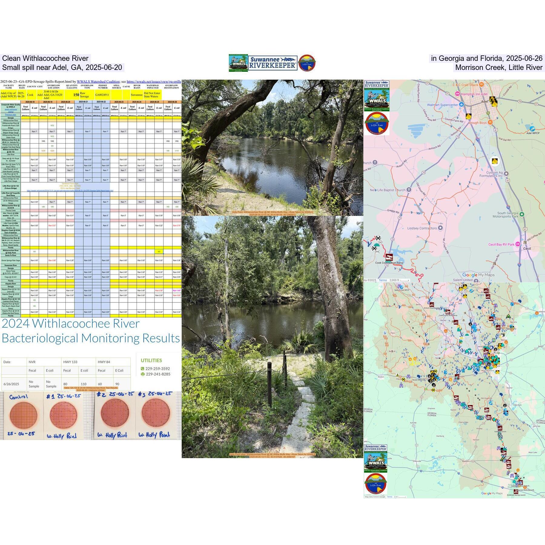 Clean Withlacoochee River in Georgia and Florida, 2025-06-26; Small spill near Adel, GA, 2025-06-20, Morrison Creek, Little River