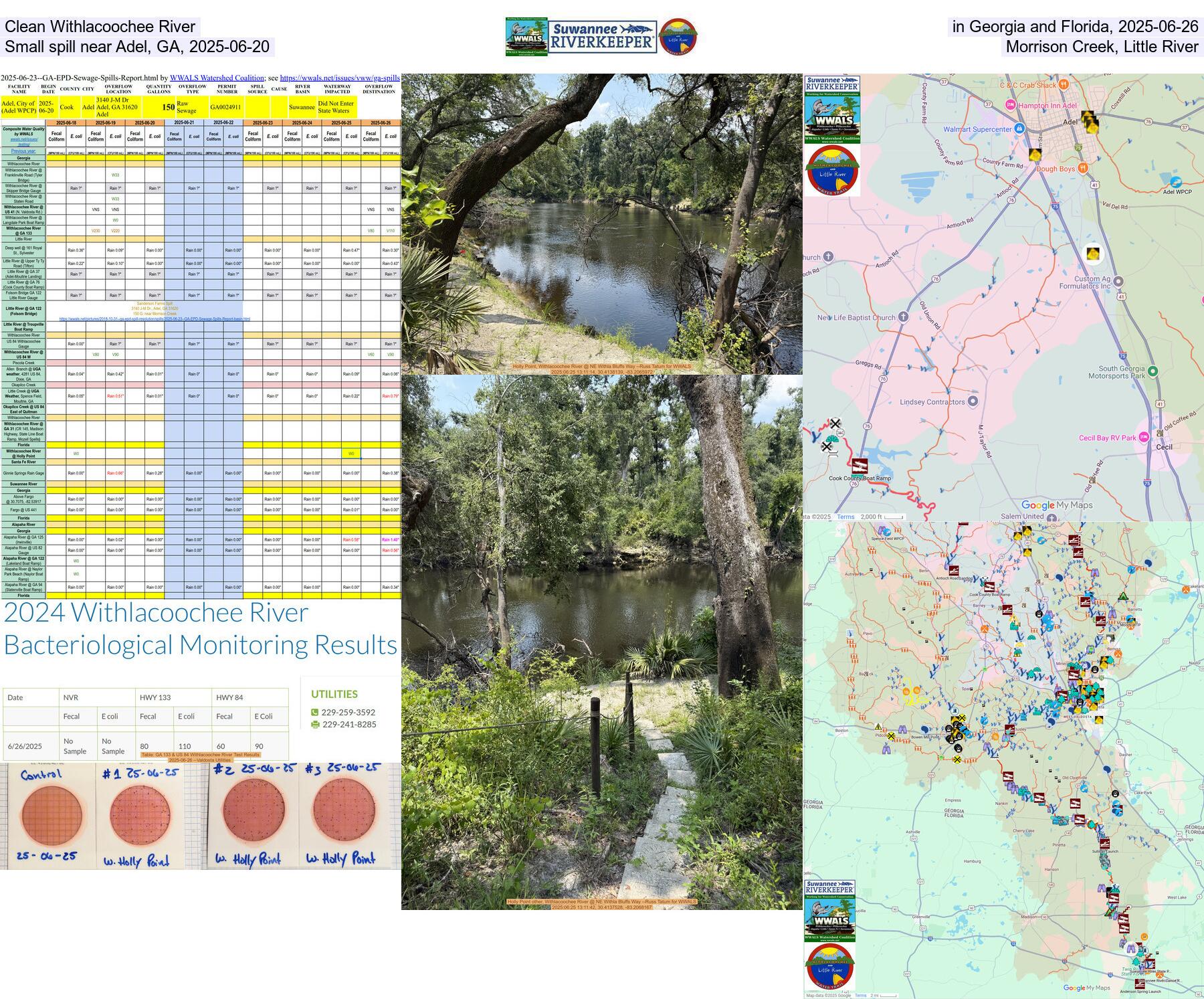 [Clean Withlacoochee River in Georgia and Florida, 2025-06-26; Small spill near Adel, GA, 2025-06-20, Morrison Creek, Little River]