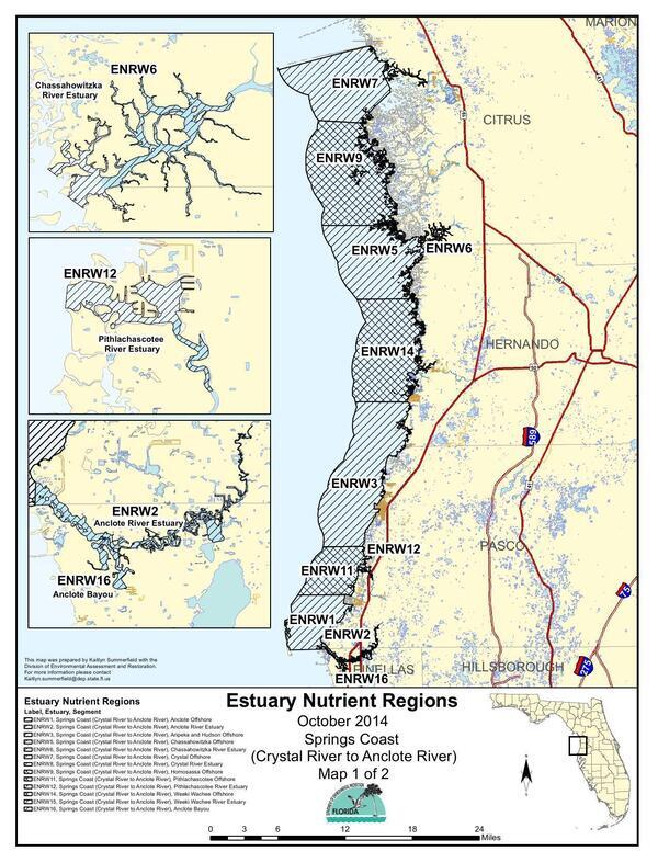 Estuary Nutrient Regions, October 2014, Springs Coast (Crystal River to Anclote River) Map 1 of 2