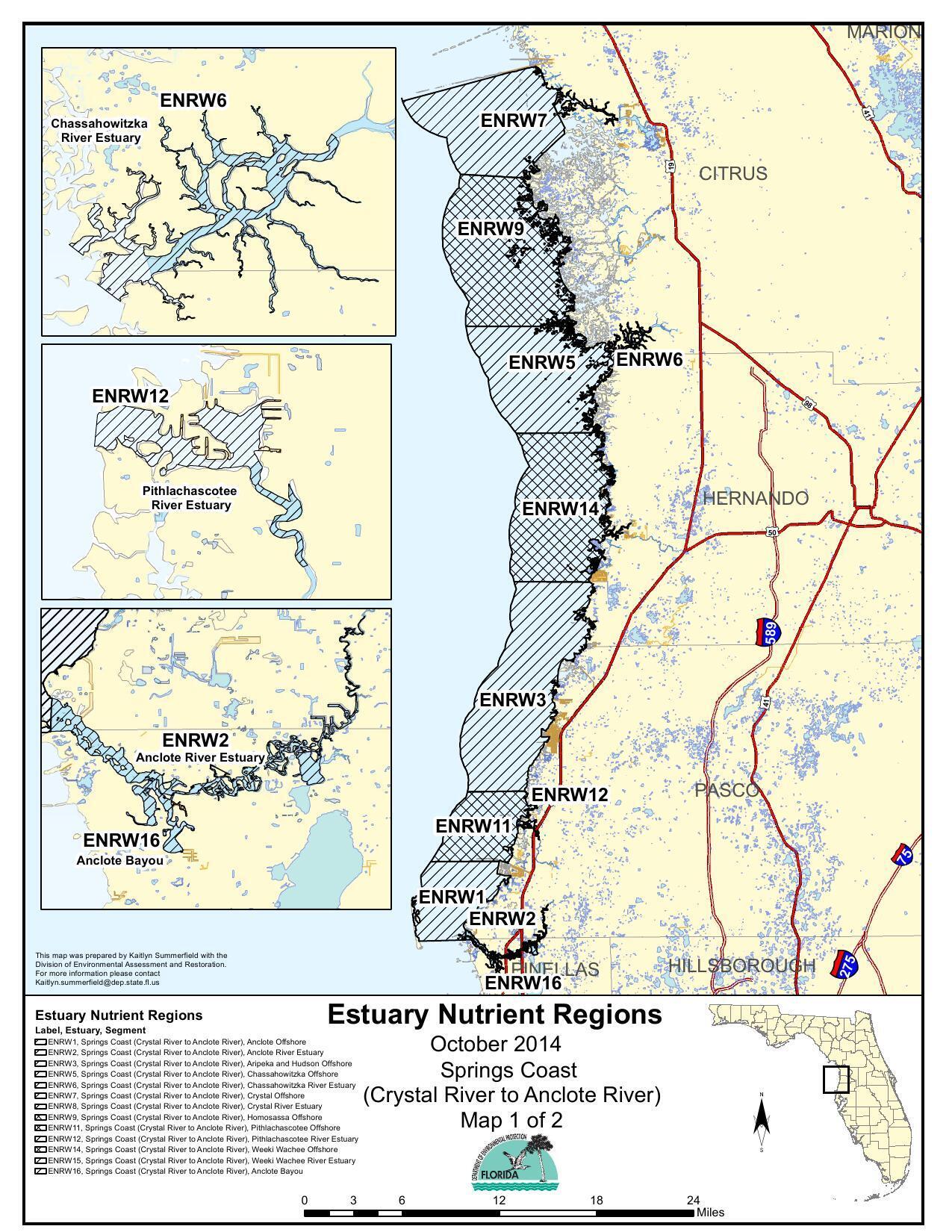 Estuary Nutrient Regions, October 2014, Springs Coast (Crystal River to Anclote River) Map 1 of 2