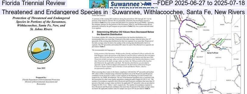 Florida Triennial Review --FDEP 2025-06-27 to 2025-07-18, Threatened and Endangered Species in Suwannee, Withlacoochee, Santa Fe, New Rivers