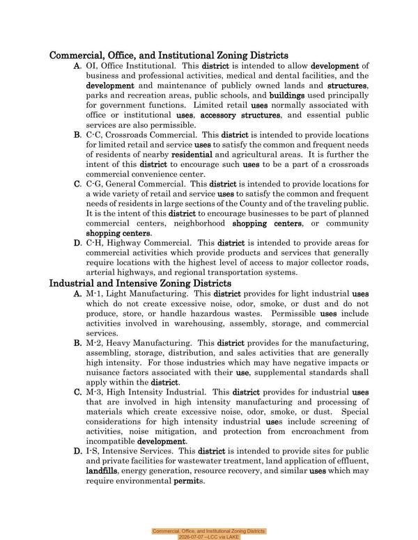 Commercial, Office, and Institutional Zoning Districts 2026-07-07 --LCC via LAKE