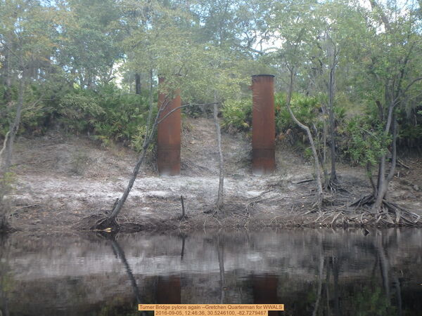 [Turner Bridge pylons again --Gretchen Quarterman for WWALS, 2016-09-05, 12:46:36, 30.5246100, -82.7279467]