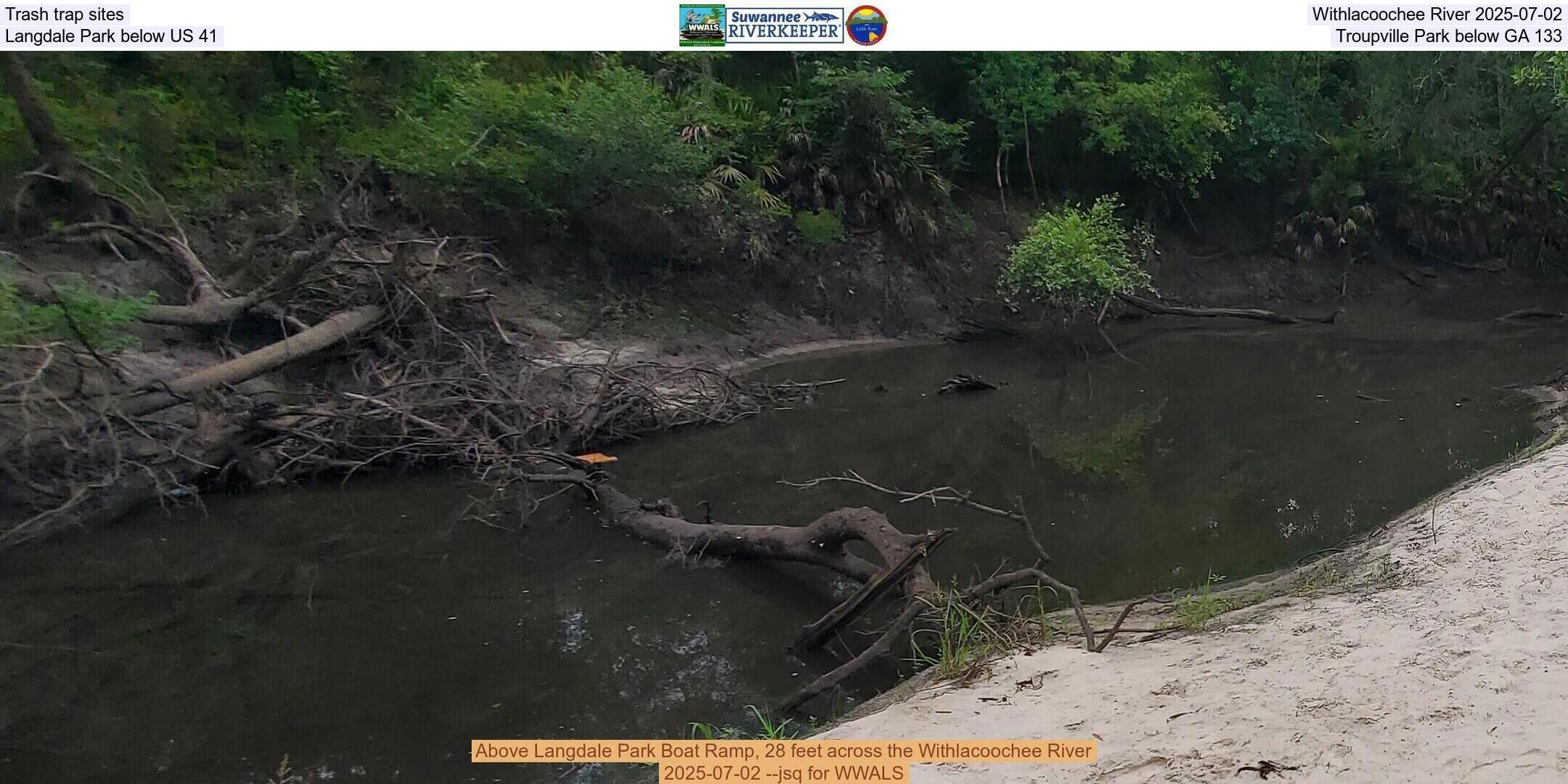 Trash trap sites, Withlacoochee River 2025-07-02, Langdale Park below US 41, Troupville Park below GA 133