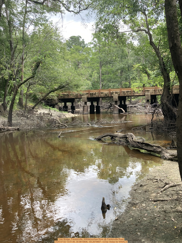 Tyler Bridge, Franklinville, Withlacoochee River @ Frankinville Road, 2025:07:02 13:01:46, 30.9815806, -83.2679667 --Cindy Vedas for WWALS