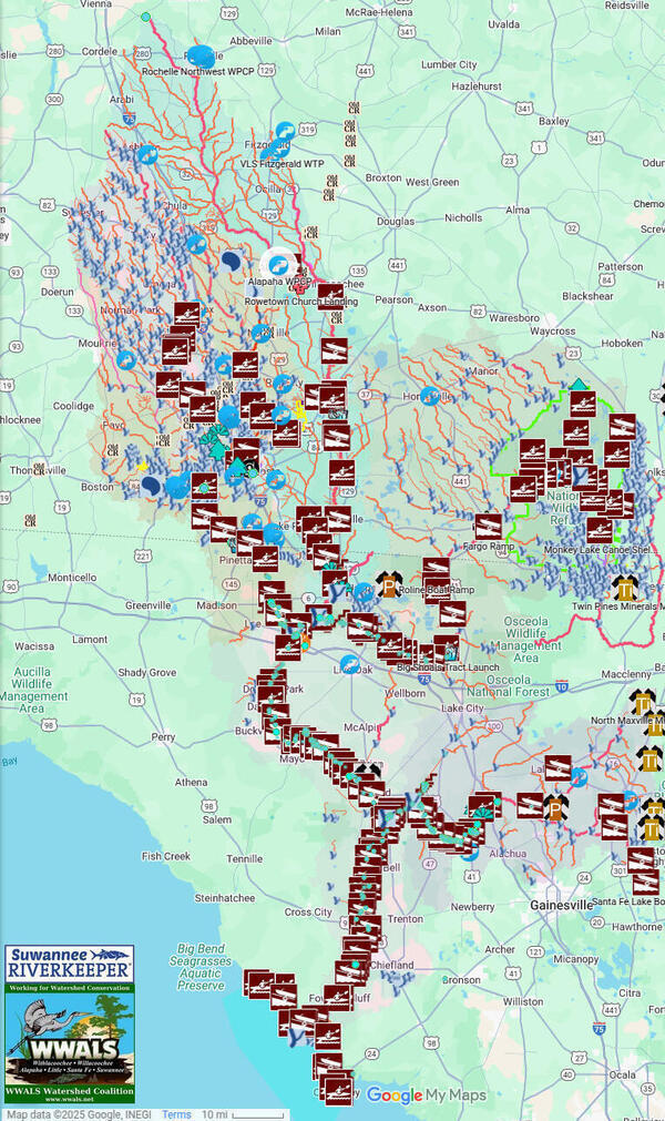 [Map: Alapaha WTP, Suwannee River Basin]