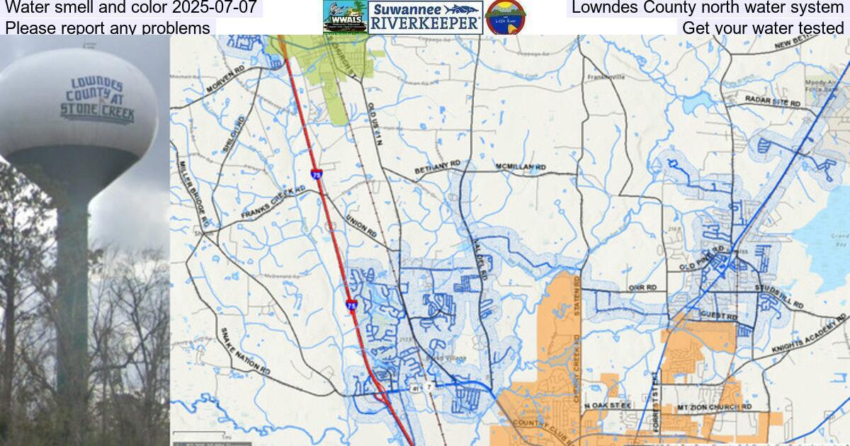 Water smell and color 2025-07-07, Lowndes County north water system, Please report any problems, Get your water tested