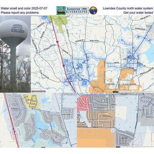 [Water smell and color 2025-07-07, Lowndes County north water system, Please report any problems, Get your water tested]