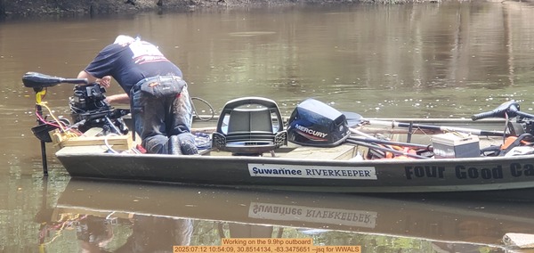 [Working on the 9.9hp outboard, 2025:07:12 10:54:09, 30.8514134, -83.3475651 --jsq for WWALS]