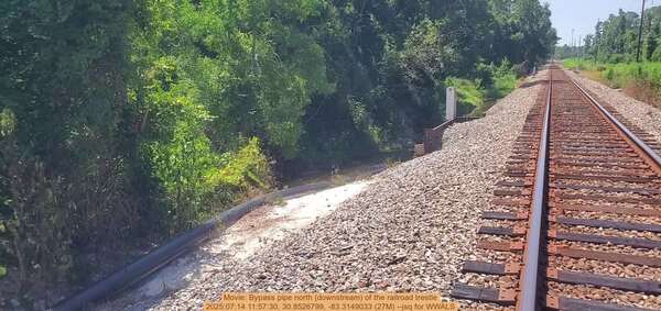 [Movie: Bypass pipe north (downstream) of the railroad trestle, 2025:07:14 11:57:30, 30.8526799, -83.3149033 (27M) --jsq for WWALS]