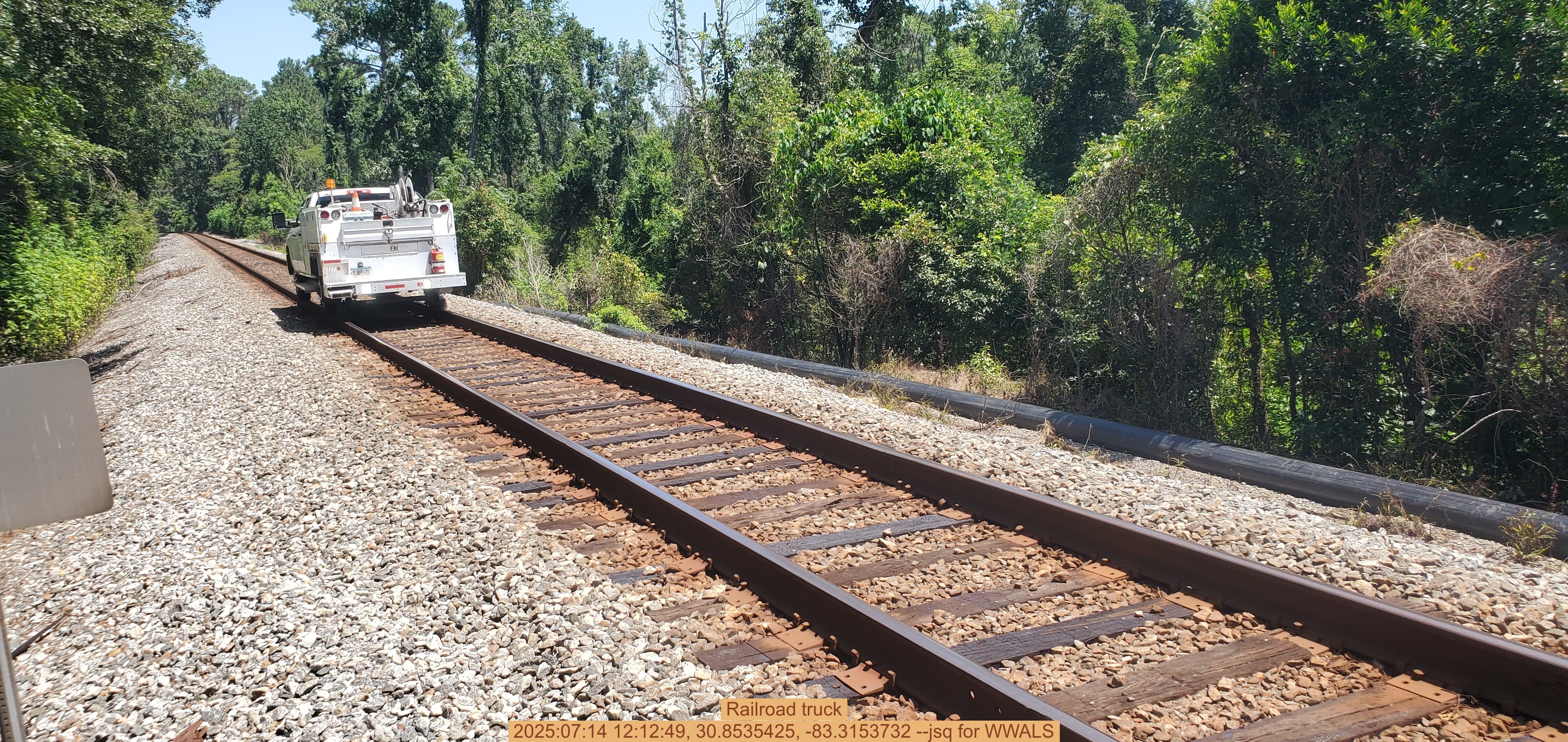 Railroad truck, 2025:07:14 12:12:49, 30.8535425, -83.3153732 --jsq for WWALS
