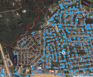 [Map: Context Manhole W0057, 2025-07-14 --Valdosta Sewers and WWALS Water Trails]