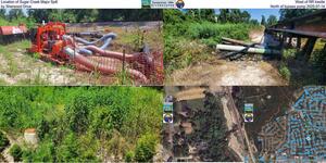 [Location of Sugar Creek Major Spill, West of RR trestle, by Sherwood Drive, North of bypass pump 2025-07-14]